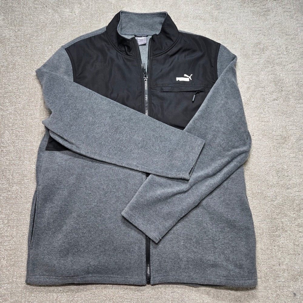 Puma Mens Polar Fleece Jacket Woven Charcoal Heather Gray Black XL